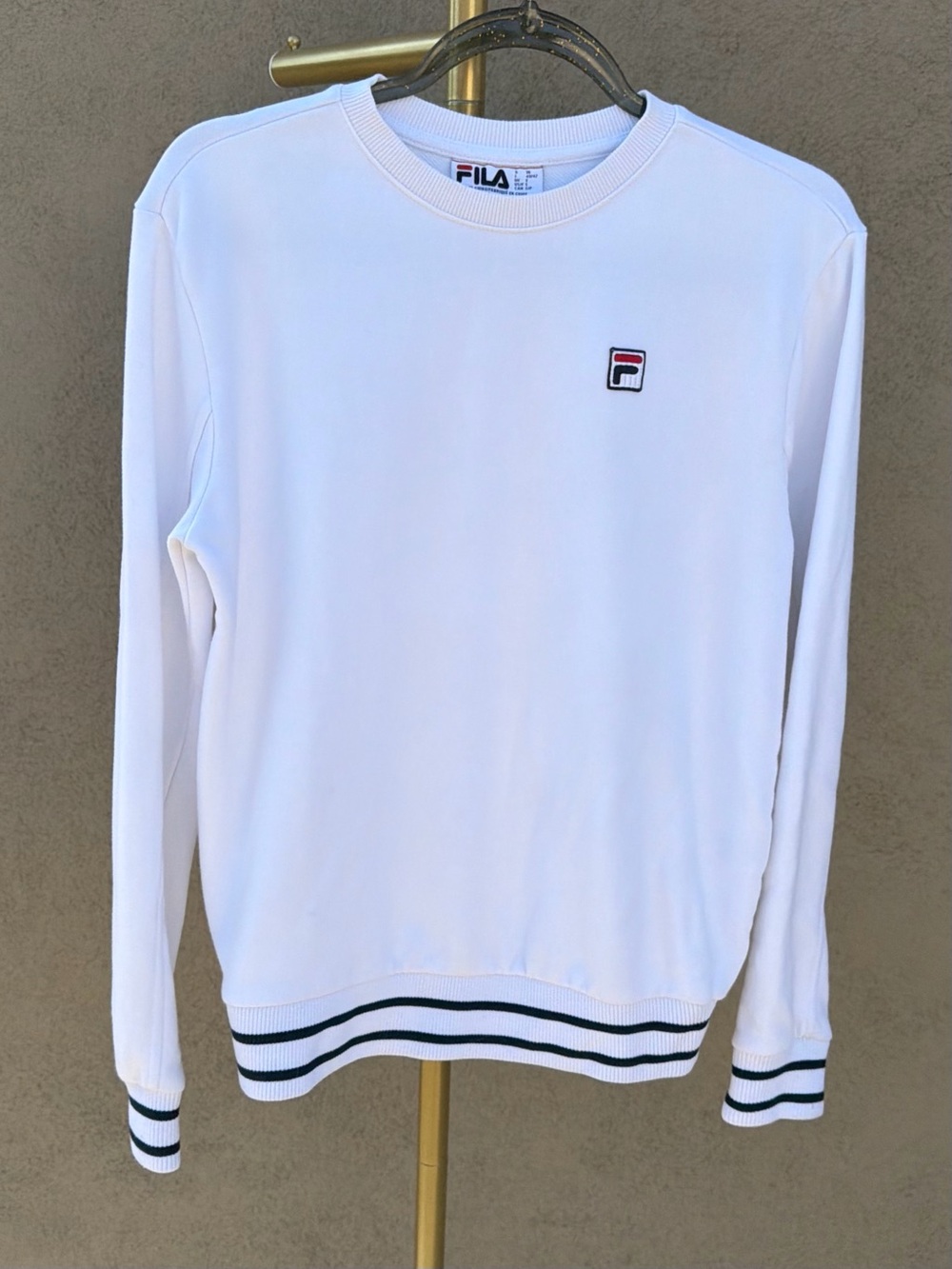 FILA White Stripe Crewneck Sweatshirt Retro Preppy Sporty 90s Y2K Vintage Style